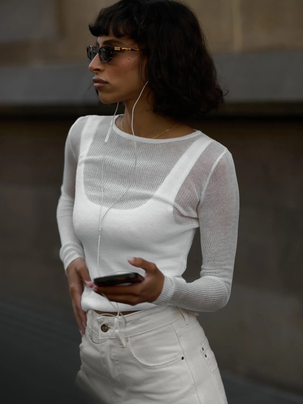 All Things Golden Knitted Long Sleeve XS White Sheer Streetwear Model Clean Girl